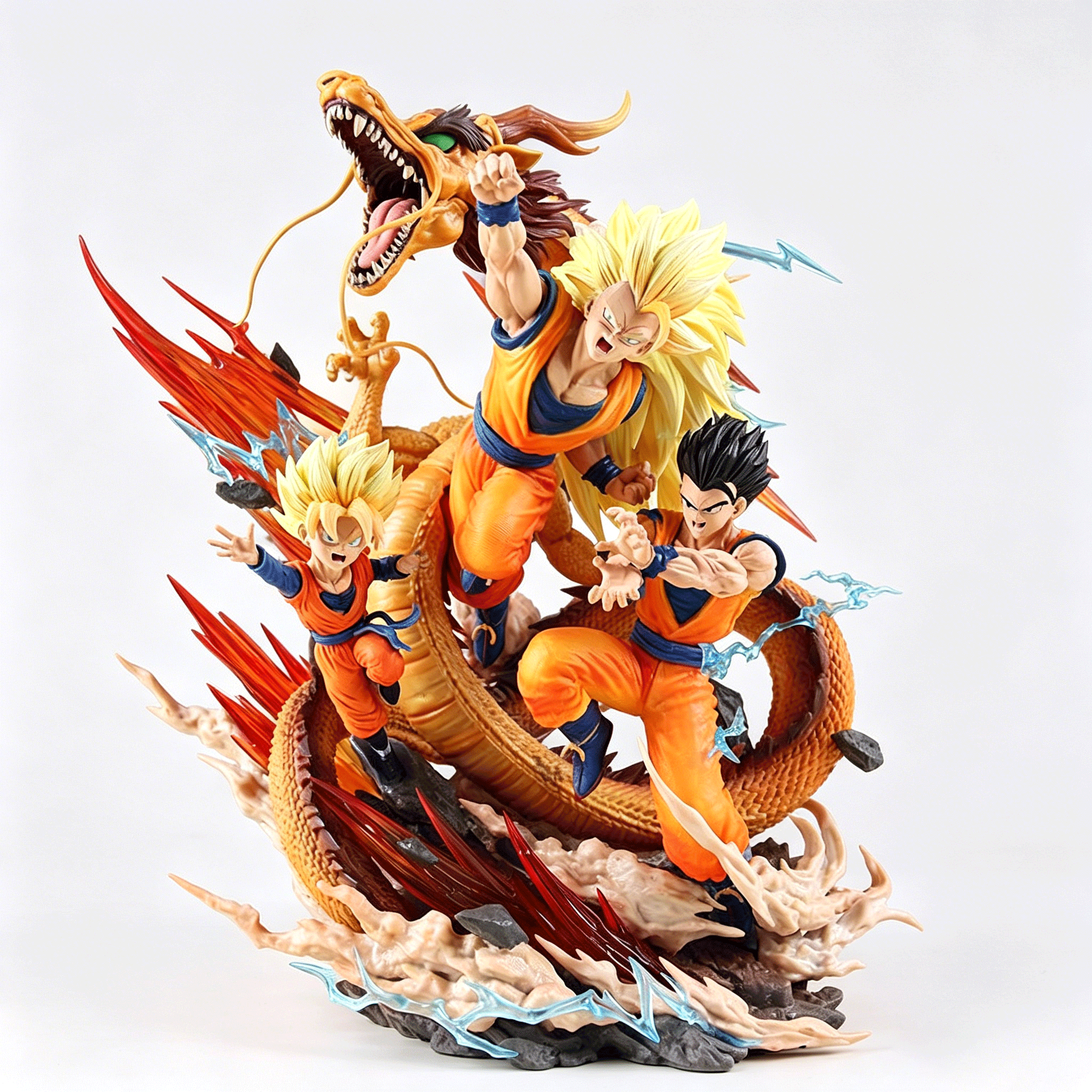 Dragon Ball LS Super Saiyan 3 Dragon Fist Goku Gohan Goten Three Fathers & Sons Scene GK Statue – Boxed Anime Figure Collectible Gift - Image 3