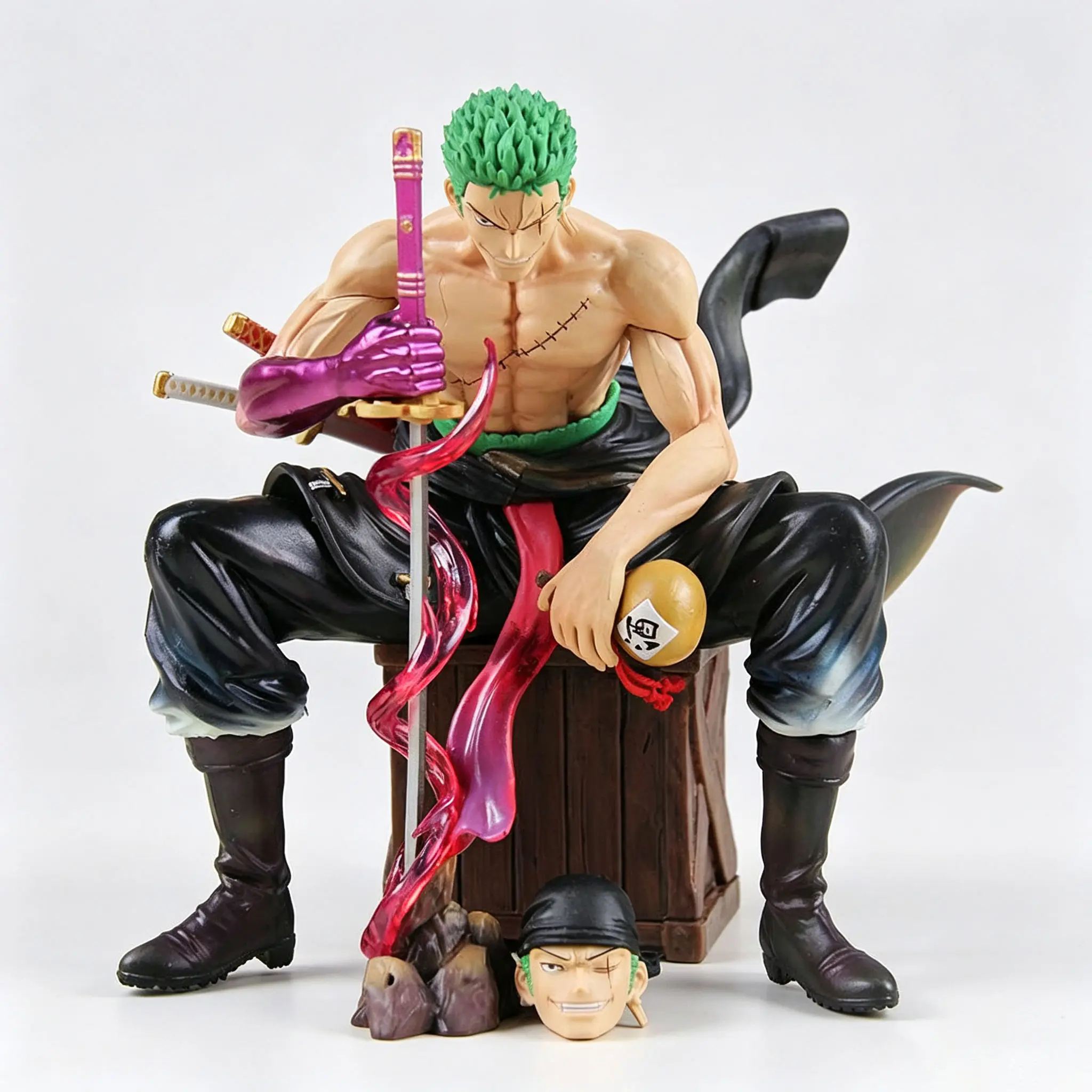 Buy One Piece Roronoa Zoro Sitting Pose Dual Head Sculpt Version Statue with Crypto at AnimeFigureHub